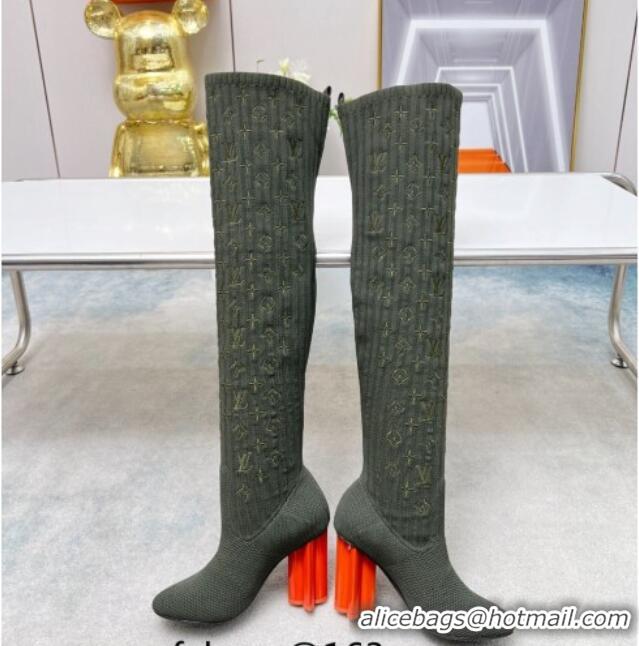 Durable Louis Vuitton Silhouette Knit Heel High Boots 10cm Green LV08141 814091