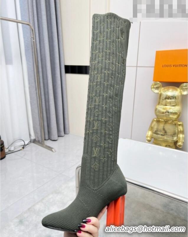 Durable Louis Vuitton Silhouette Knit Heel High Boots 10cm Green LV08141 814091