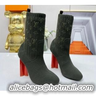 Classic Hot Louis Vuitton Silhouette Knit Heel Ankle Boots 10cm Green LV08141 814093