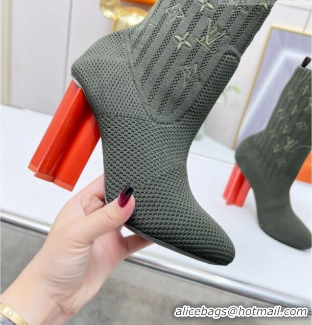 Classic Hot Louis Vuitton Silhouette Knit Heel Ankle Boots 10cm Green LV08141 814093