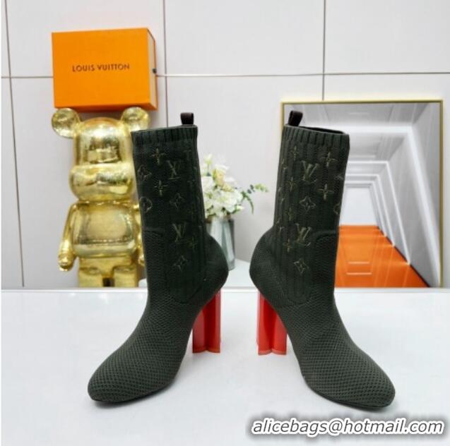 Classic Hot Louis Vuitton Silhouette Knit Heel Ankle Boots 10cm Green LV08141 814093