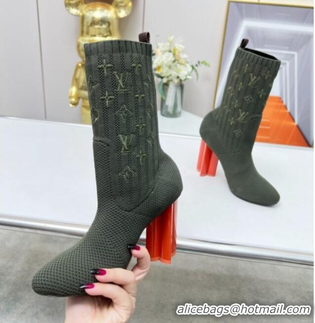 Classic Hot Louis Vuitton Silhouette Knit Heel Ankle Boots 10cm Green LV08141 814093