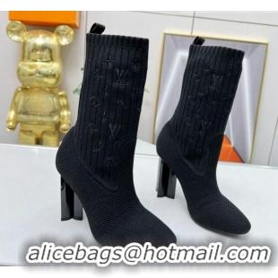 Pretty Style Louis Vuitton Silhouette Knit Heel Ankle Boots 10cm Black LV08141 814094