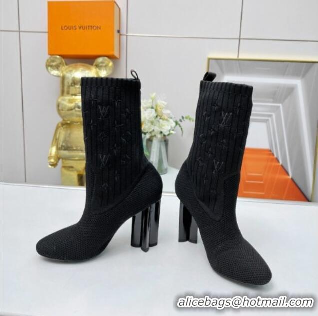 Pretty Style Louis Vuitton Silhouette Knit Heel Ankle Boots 10cm Black LV08141 814094