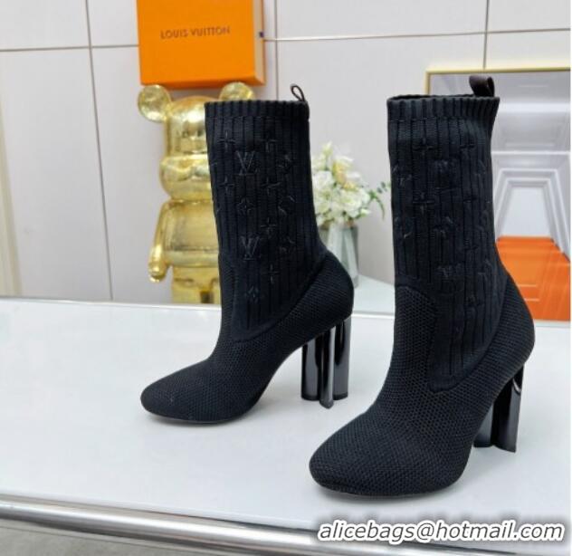 Pretty Style Louis Vuitton Silhouette Knit Heel Ankle Boots 10cm Black LV08141 814094