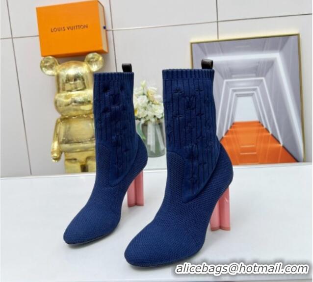 Best Product Louis Vuitton Silhouette Knit Heel Ankle Boots 10cm Blue LV08141 814095