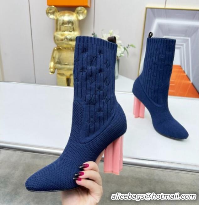 Best Product Louis Vuitton Silhouette Knit Heel Ankle Boots 10cm Blue LV08141 814095