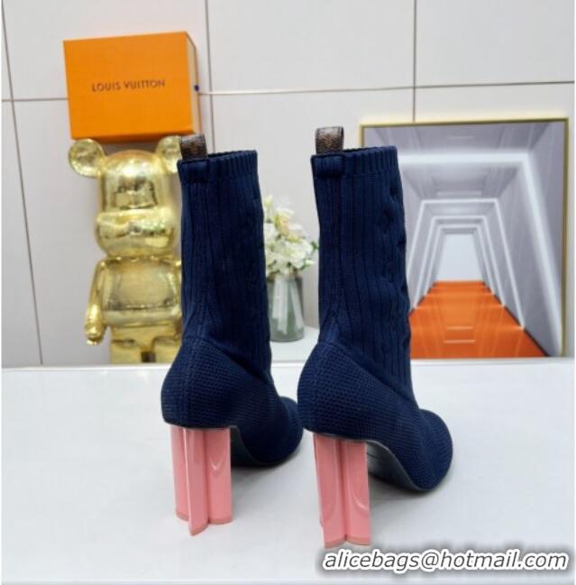 Best Product Louis Vuitton Silhouette Knit Heel Ankle Boots 10cm Blue LV08141 814095