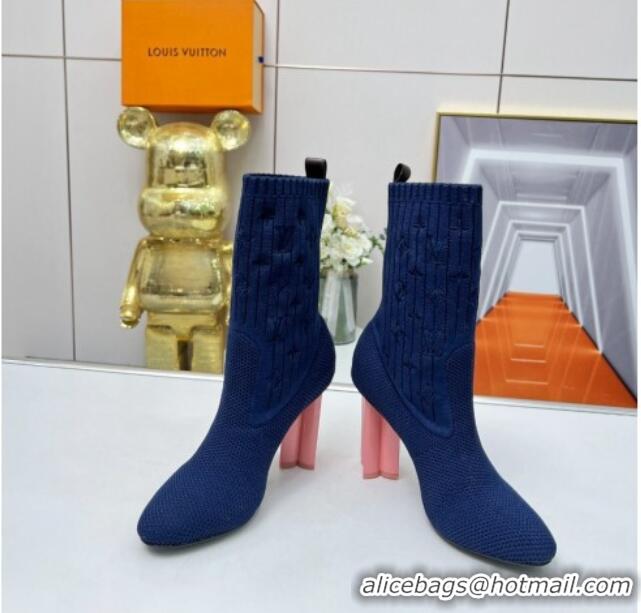 Best Product Louis Vuitton Silhouette Knit Heel Ankle Boots 10cm Blue LV08141 814095