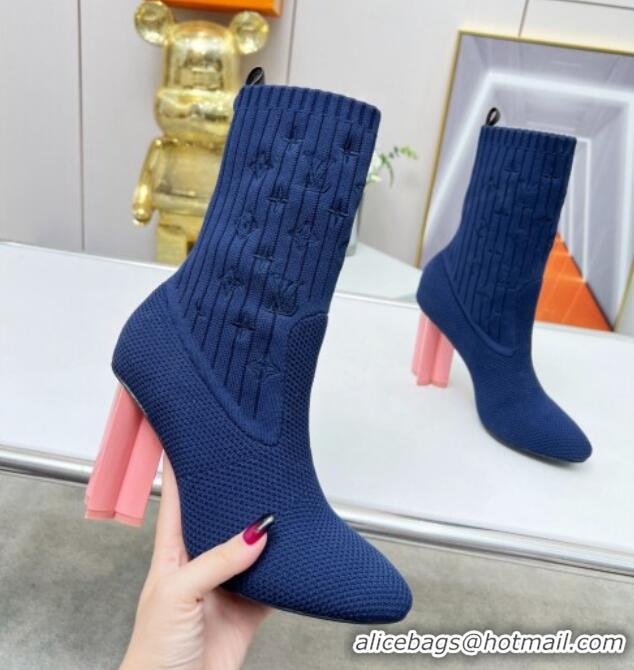 Best Product Louis Vuitton Silhouette Knit Heel Ankle Boots 10cm Blue LV08141 814095