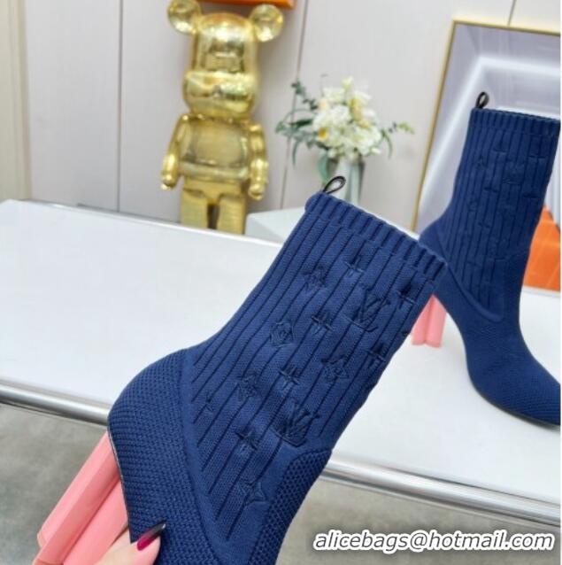 Best Product Louis Vuitton Silhouette Knit Heel Ankle Boots 10cm Blue LV08141 814095