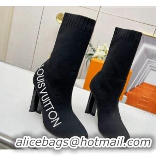 Popular Style Louis Vuitton Silhouette Knit Heel Ankle Boots 10cm with Signature Black/White 814098