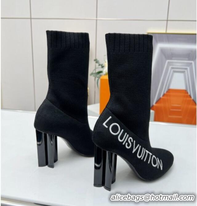 Popular Style Louis Vuitton Silhouette Knit Heel Ankle Boots 10cm with Signature Black/White 814098