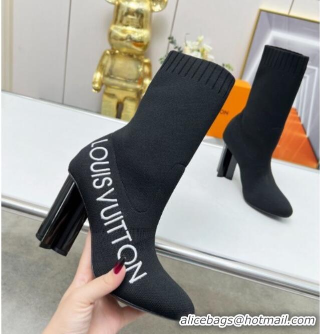 Popular Style Louis Vuitton Silhouette Knit Heel Ankle Boots 10cm with Signature Black/White 814098