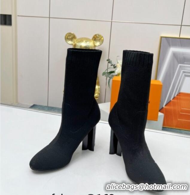 Popular Style Louis Vuitton Silhouette Knit Heel Ankle Boots 10cm with Signature Black/White 814098