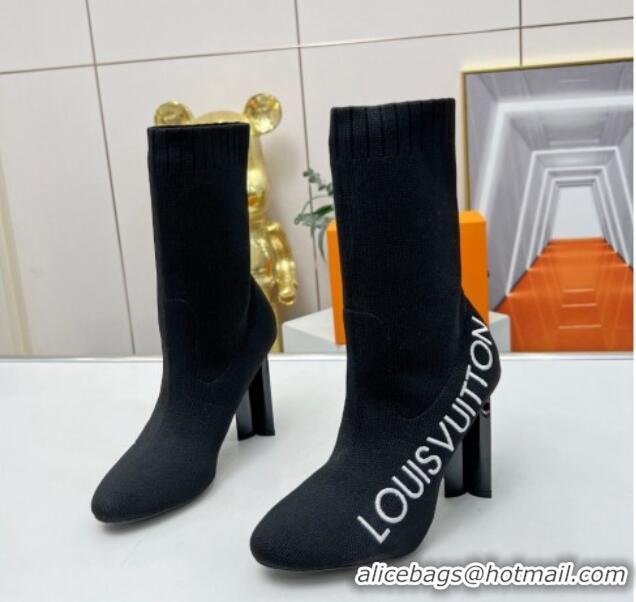 Popular Style Louis Vuitton Silhouette Knit Heel Ankle Boots 10cm with Signature Black/White 814098