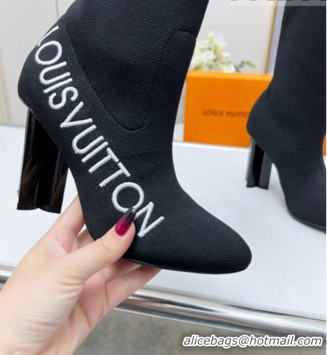 Popular Style Louis Vuitton Silhouette Knit Heel Ankle Boots 10cm with Signature Black/White 814098