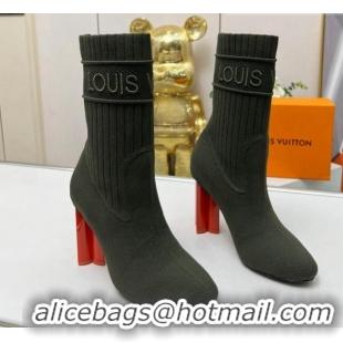 Charming Louis Vuitton Silhouette Knit Heel Ankle Boots 10cm Green LV08143 814099