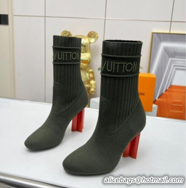 Charming Louis Vuitton Silhouette Knit Heel Ankle Boots 10cm Green LV08143 814099