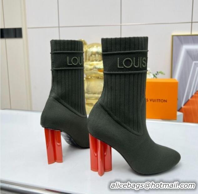 Charming Louis Vuitton Silhouette Knit Heel Ankle Boots 10cm Green LV08143 814099