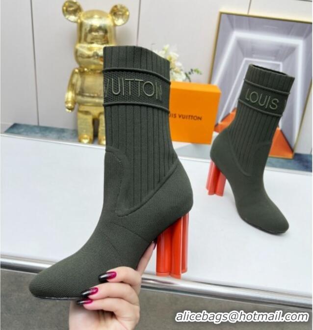 Charming Louis Vuitton Silhouette Knit Heel Ankle Boots 10cm Green LV08143 814099