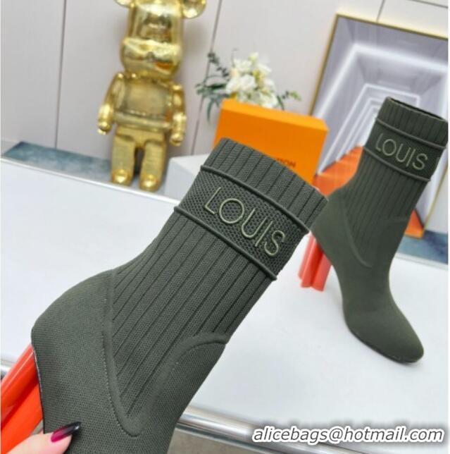 Charming Louis Vuitton Silhouette Knit Heel Ankle Boots 10cm Green LV08143 814099