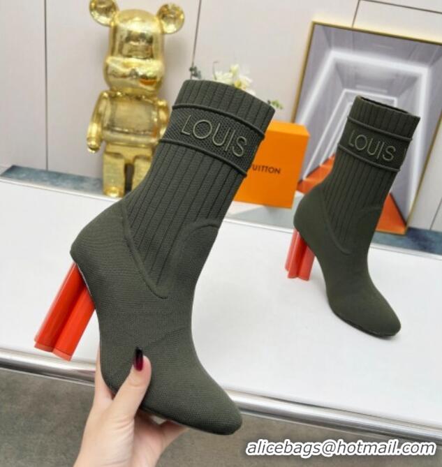 Charming Louis Vuitton Silhouette Knit Heel Ankle Boots 10cm Green LV08143 814099