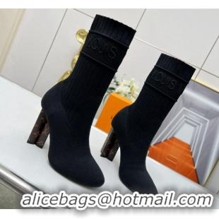 Top Design Louis Vuitton Silhouette Knit Heel Ankle Boots 10cm Black LV08143 814100