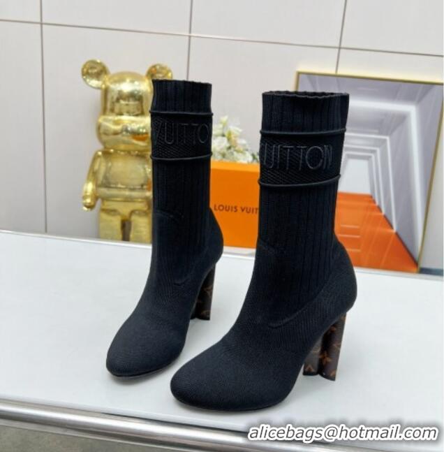 Top Design Louis Vuitton Silhouette Knit Heel Ankle Boots 10cm Black LV08143 814100