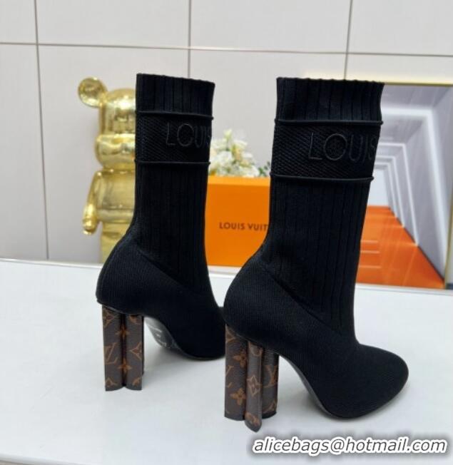 Top Design Louis Vuitton Silhouette Knit Heel Ankle Boots 10cm Black LV08143 814100