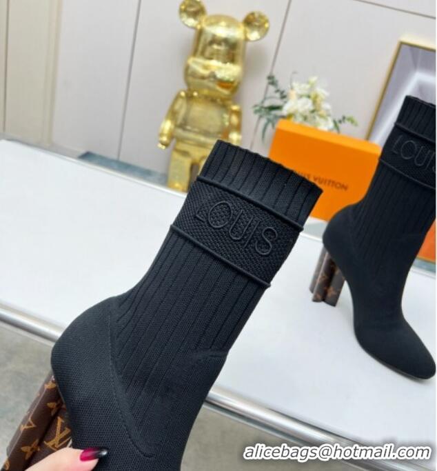 Top Design Louis Vuitton Silhouette Knit Heel Ankle Boots 10cm Black LV08143 814100