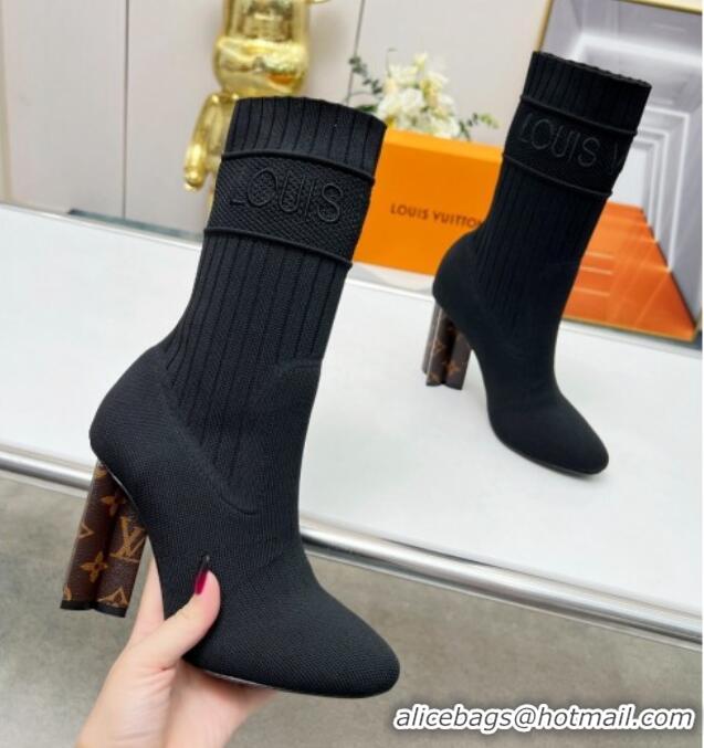 Top Design Louis Vuitton Silhouette Knit Heel Ankle Boots 10cm Black LV08143 814100