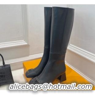 Unique Style Louis Vuitton Shake Heel High Boots 5.5cm in Calfskin Black 821035