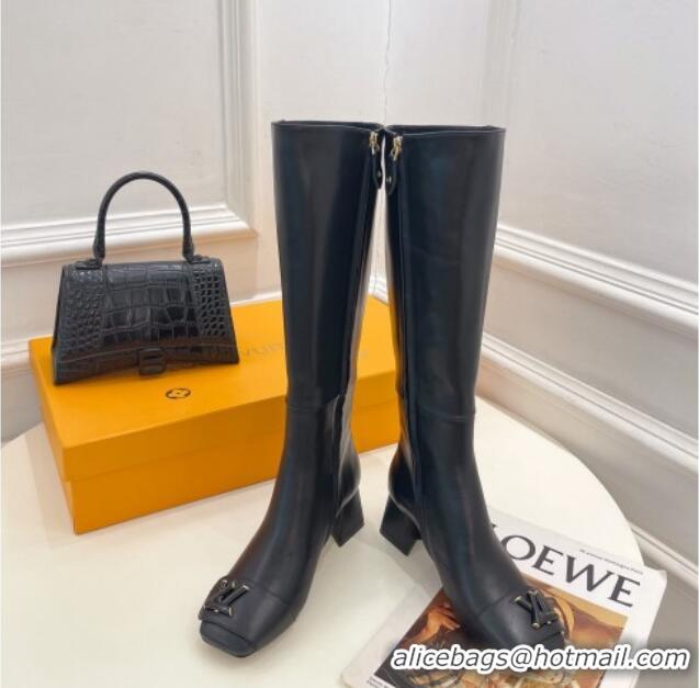 Unique Style Louis Vuitton Shake Heel High Boots 5.5cm in Calfskin Black 821035