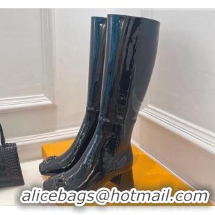 Good Looking Louis Vuitton Shake Heel High Boots 5.5cm in Patent Leather Black 821036