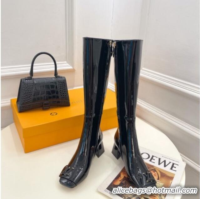 Good Looking Louis Vuitton Shake Heel High Boots 5.5cm in Patent Leather Black 821036