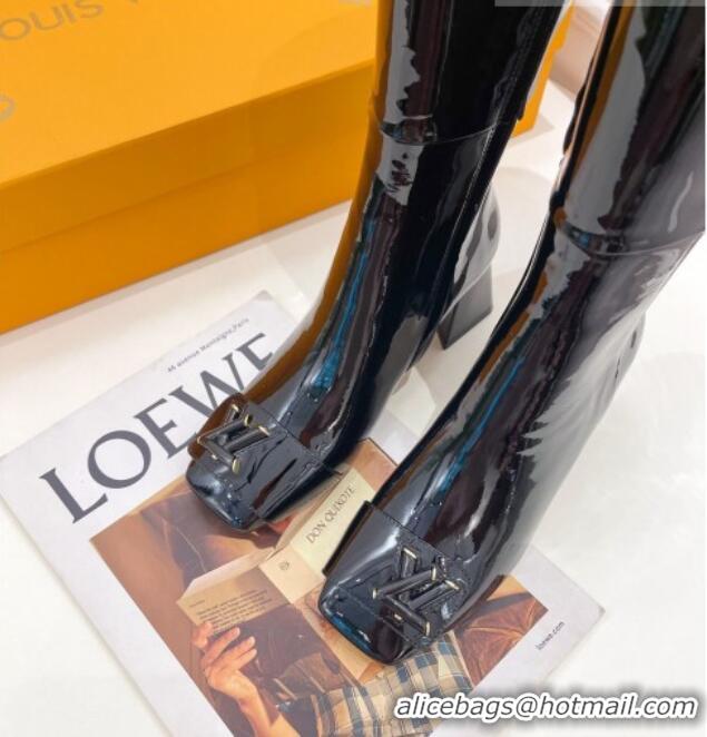 Good Looking Louis Vuitton Shake Heel High Boots 5.5cm in Patent Leather Black 821036