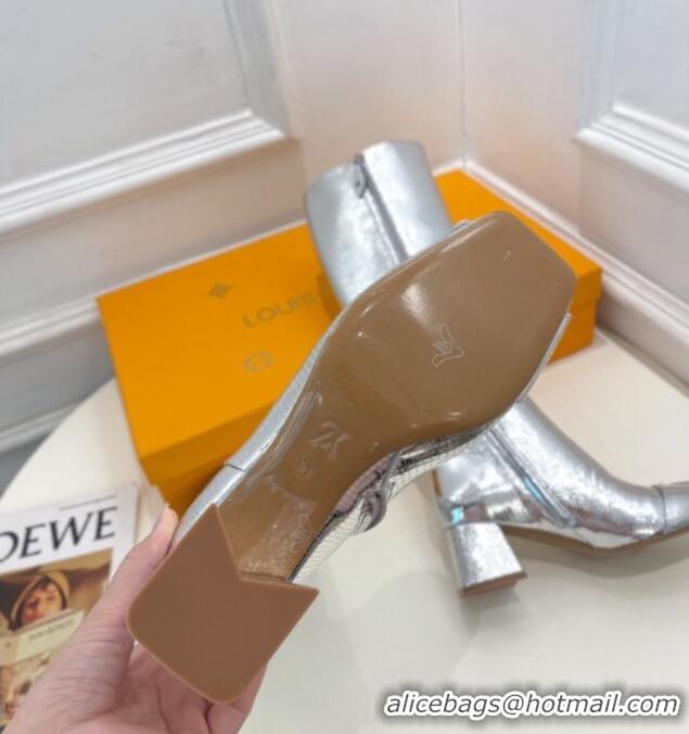 Stylish Louis Vuitton Shake Heel High Boots 5.5cm in Snakeskin-Like Leather Silver 821037