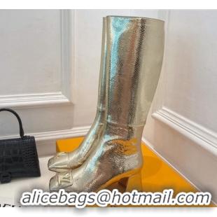 Purchase Louis Vuitton Shake Heel High Boots 5.5cm in Snakeskin-Like Leather Gold 821038