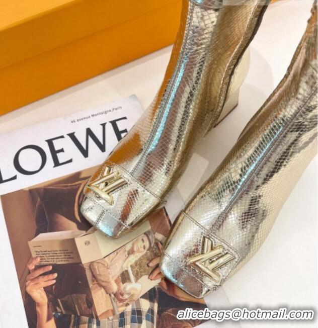 Purchase Louis Vuitton Shake Heel High Boots 5.5cm in Snakeskin-Like Leather Gold 821038