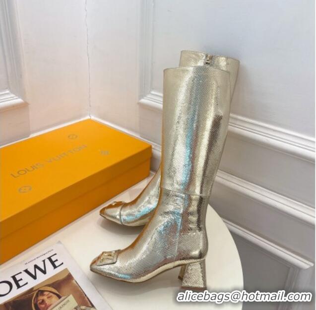 Purchase Louis Vuitton Shake Heel High Boots 5.5cm in Snakeskin-Like Leather Gold 821038