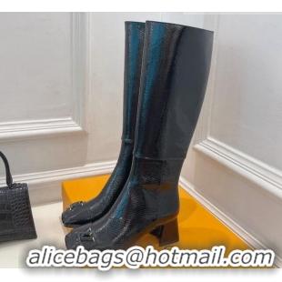 Hot Style Louis Vuitton Shake Heel High Boots 5.5cm in Snakeskin-Like Leather Black 821039