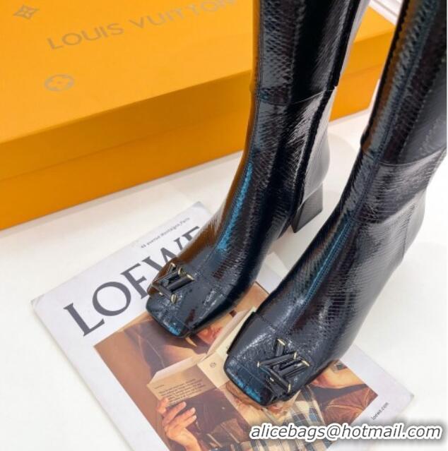 Hot Style Louis Vuitton Shake Heel High Boots 5.5cm in Snakeskin-Like Leather Black 821039