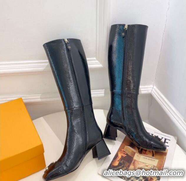 Hot Style Louis Vuitton Shake Heel High Boots 5.5cm in Snakeskin-Like Leather Black 821039