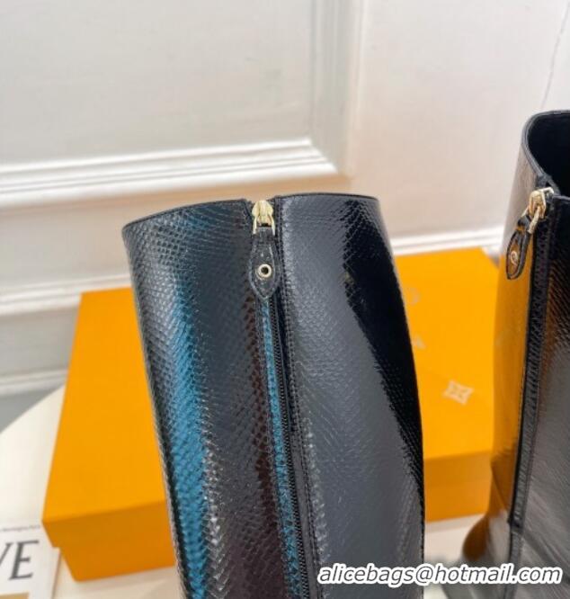 Hot Style Louis Vuitton Shake Heel High Boots 5.5cm in Snakeskin-Like Leather Black 821039