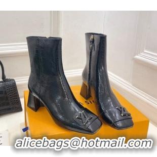 Sophisticated Louis Vuitton Shake Heel Ankle Boots 5.5cm in Snakeskin-Like Leather Black 821040