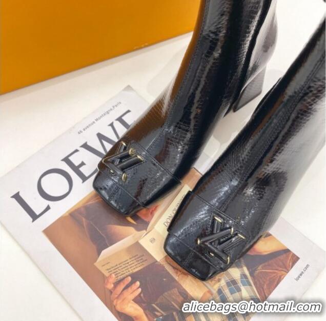 Sophisticated Louis Vuitton Shake Heel Ankle Boots 5.5cm in Snakeskin-Like Leather Black 821040