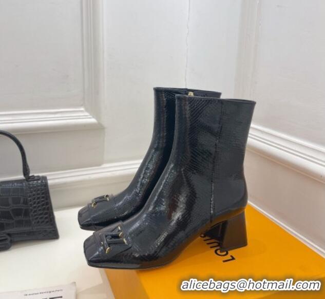 Sophisticated Louis Vuitton Shake Heel Ankle Boots 5.5cm in Snakeskin-Like Leather Black 821040