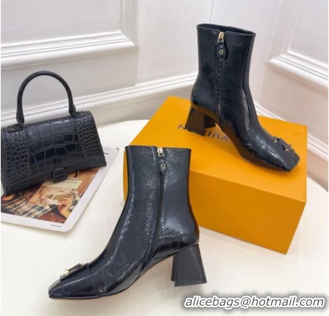 Sophisticated Louis Vuitton Shake Heel Ankle Boots 5.5cm in Snakeskin-Like Leather Black 821040