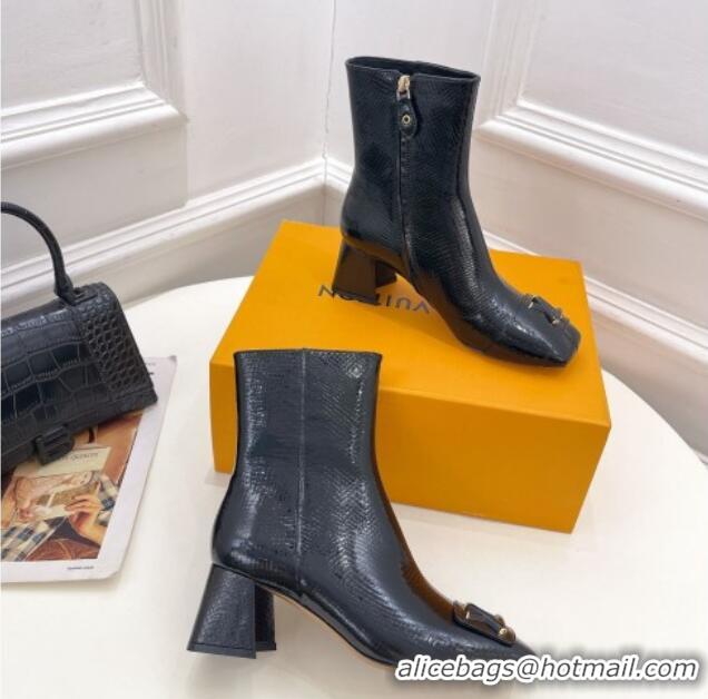 Sophisticated Louis Vuitton Shake Heel Ankle Boots 5.5cm in Snakeskin-Like Leather Black 821040